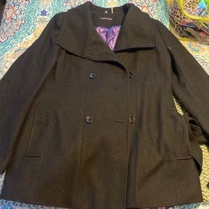 Pea coat Calvin Klein size 8 with belt purple interior